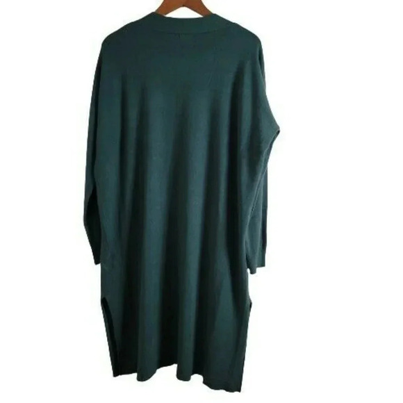 Debut women's Green Cardigan Sweater Size M Long Sleeve Open Pockets slit sides - Picture 3 of 10